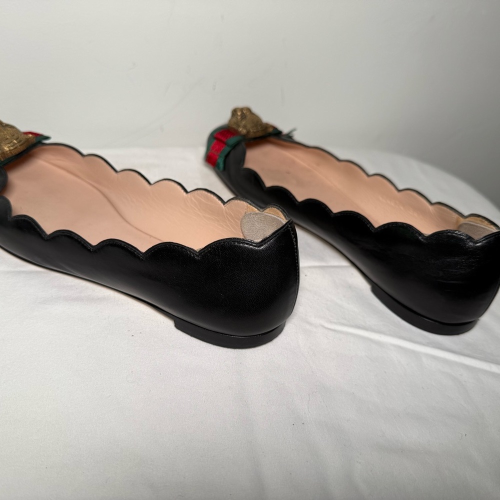 Gucci Sylvie Web & Feline Scalloped Ballet Flats 36.5 navy blue - Picture 5 of 7
